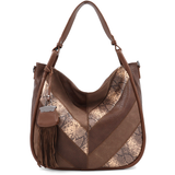 Nagy méretű női táska, kígyóbőr mintás – világosbarna