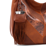 Nagy méretű női táska, kígyóbőr mintás – téglabarna