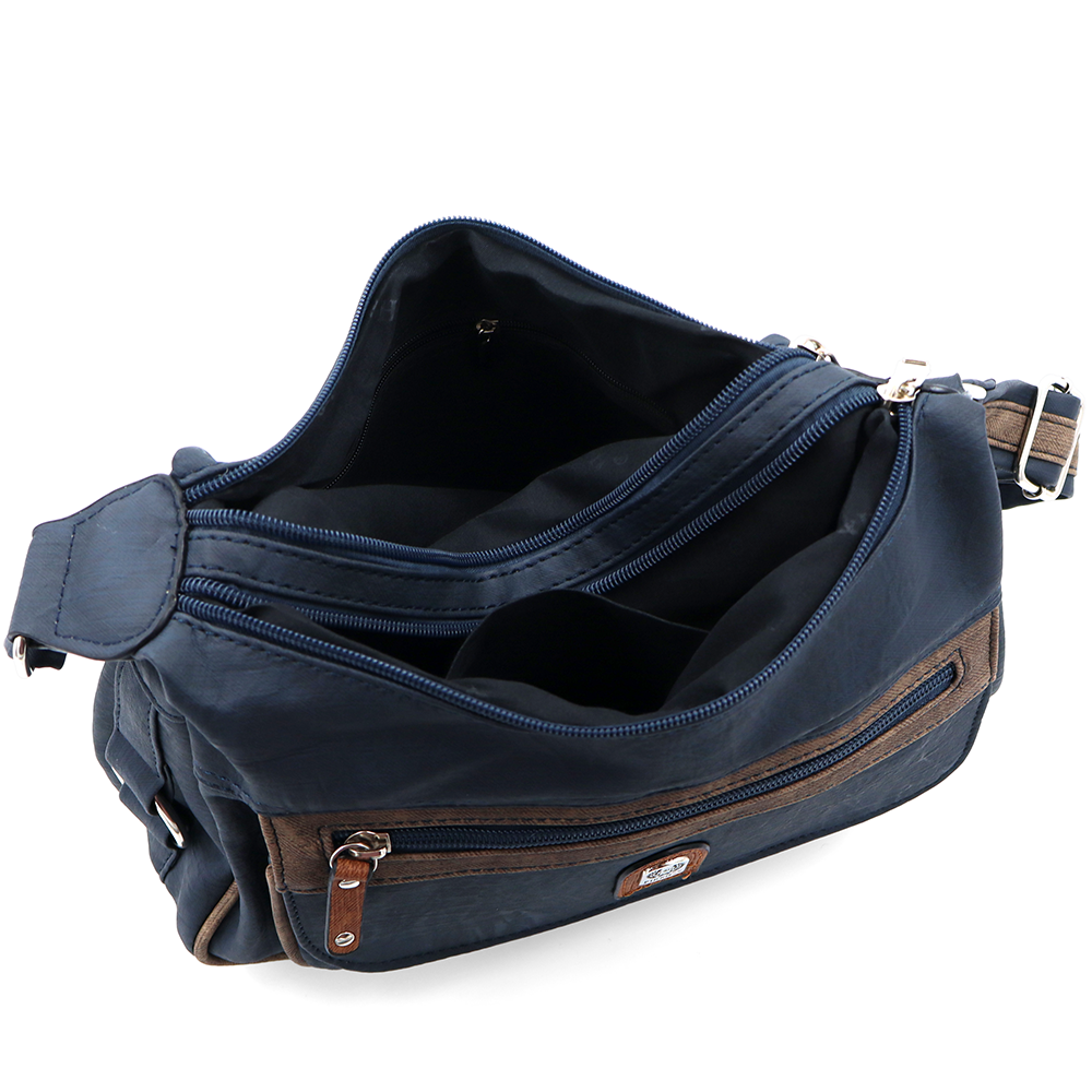 Kétrekeszes női válltáska – sötétkék