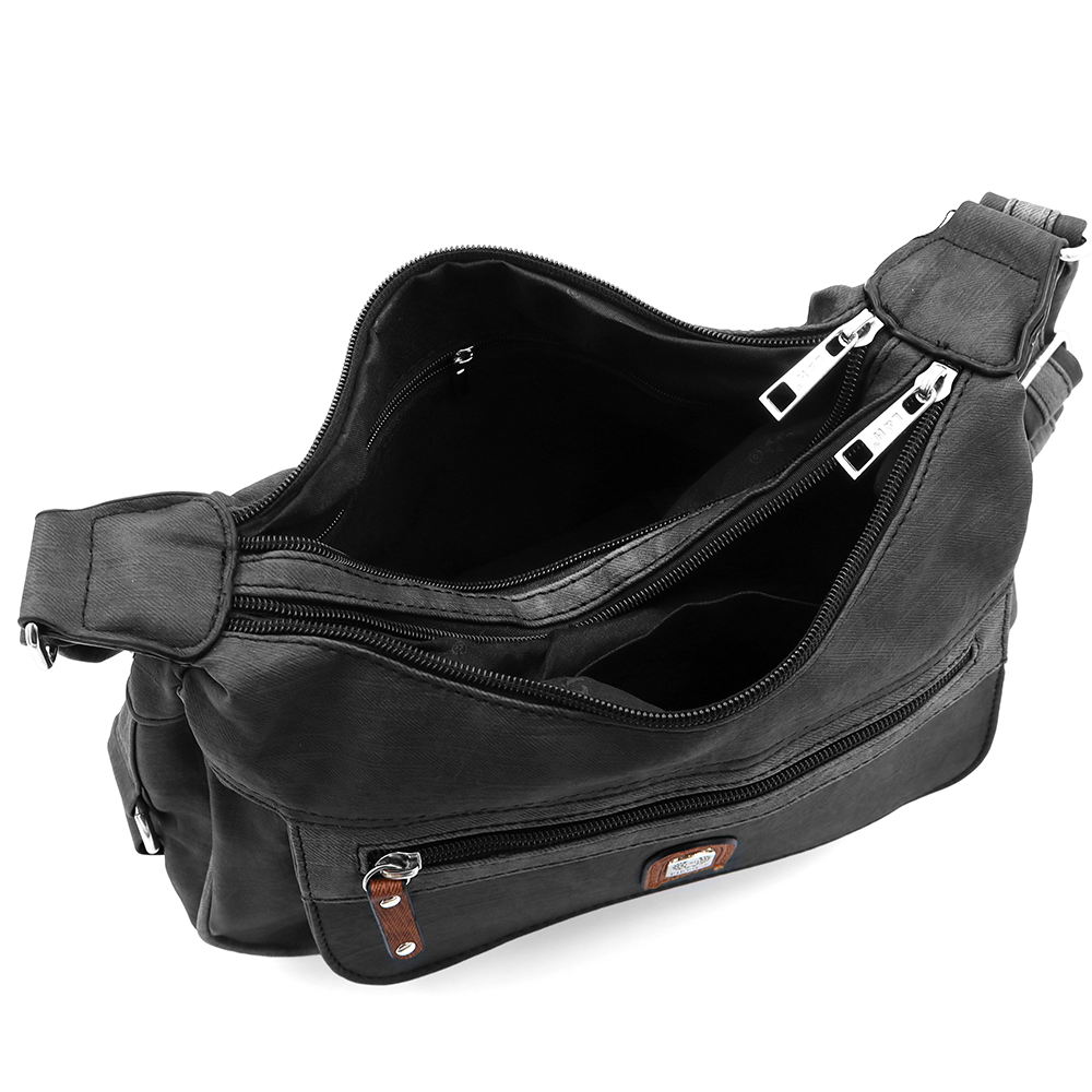 Kétrekeszes női válltáska – fekete/szürke