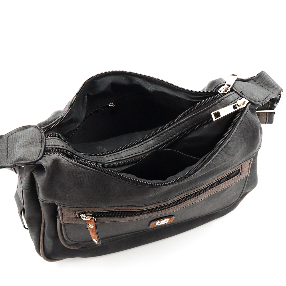 Kétrekeszes női válltáska – fekete/világosbarna