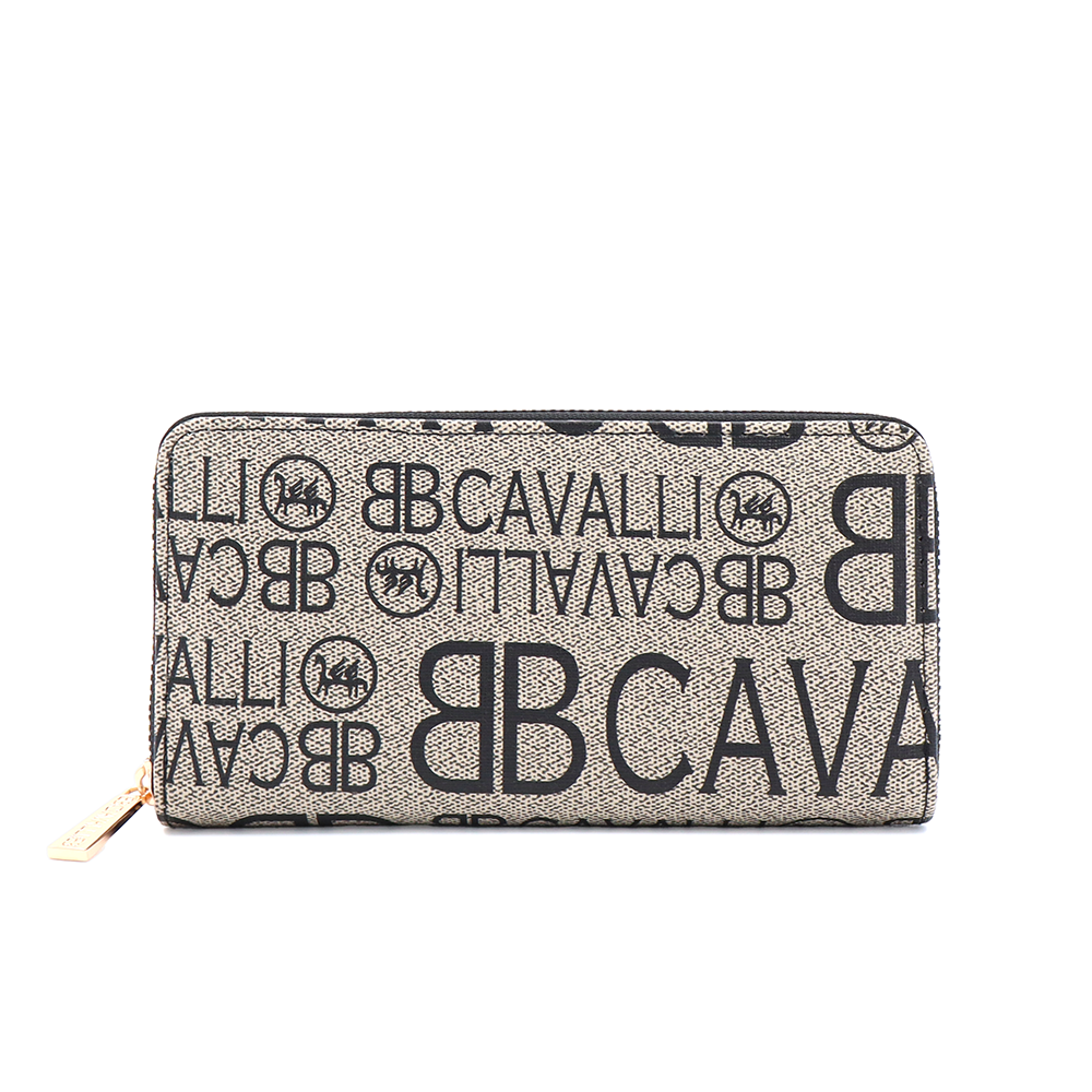 Nagy méretű női pénztárca mintával – bézs/fekete