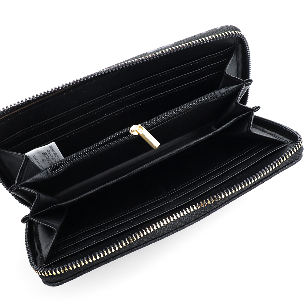 Nagy méretű női pénztárca mintával – fekete