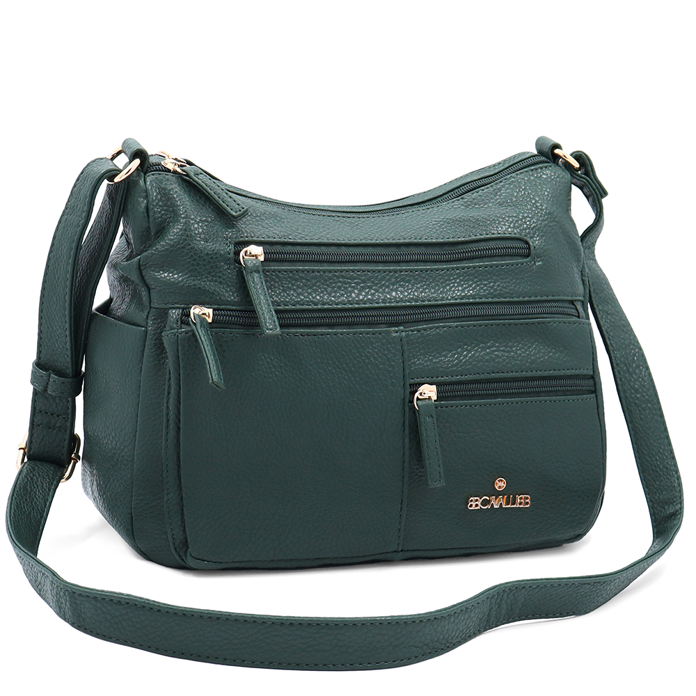 Kétrekeszes női válltáska sok zsebbel – zöld