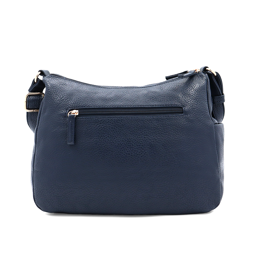 Kétrekeszes női válltáska sok zsebbel – sötétkék