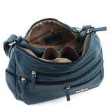 Kétrekeszes női válltáska sok zsebbel – kék