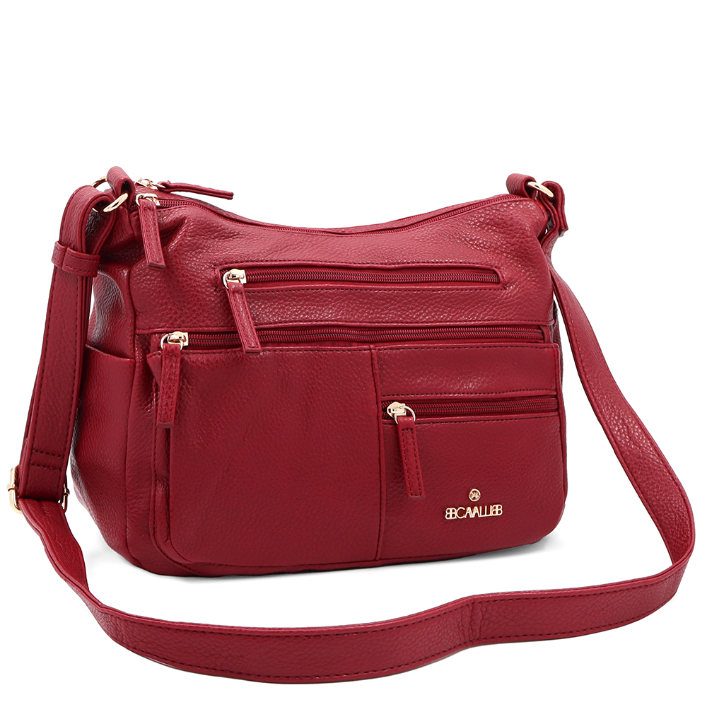 Kétrekeszes női válltáska sok zsebbel – piros