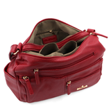 Kétrekeszes női válltáska sok zsebbel – piros