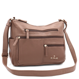 Kétrekeszes női válltáska sok zsebbel – világosbarna