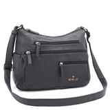 Kétrekeszes női válltáska sok zsebbel – szürke