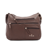 Kétrekeszes női válltáska sok zsebbel – barna