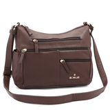 Kétrekeszes női válltáska sok zsebbel – barna