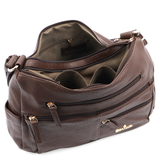 Kétrekeszes női válltáska sok zsebbel – barna