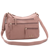 Kétrekeszes női válltáska sok zsebbel – rózsaszín