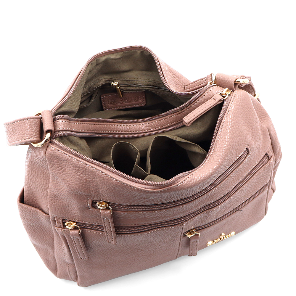 Kétrekeszes női válltáska sok zsebbel – rózsaszín