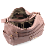 Kétrekeszes női válltáska sok zsebbel – rózsaszín