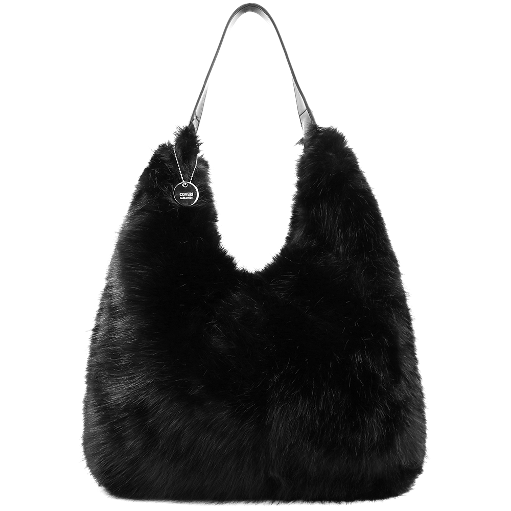 Nagy női táska típusú táska plüssből – fekete