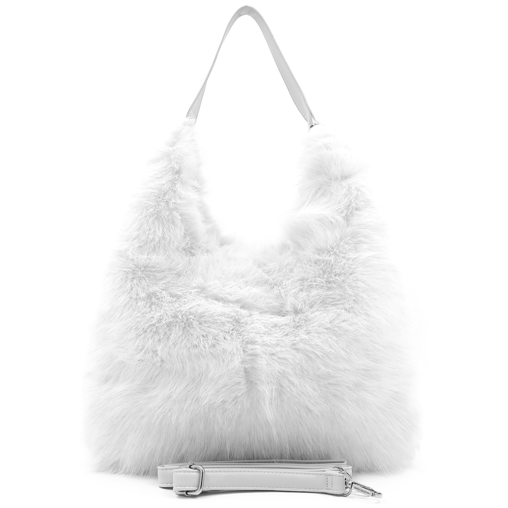 Nagy női táska típusú táska plüssből – fehér