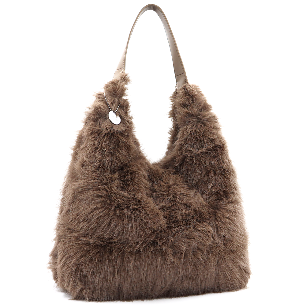 Nagy női táska típusú táska plüssből – sötétbarna