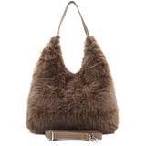 Nagy női táska típusú táska plüssből – sötétbarna