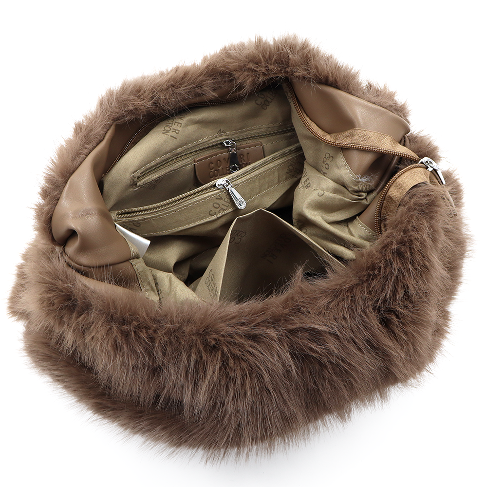 Nagy női táska típusú táska plüssből – sötétbarna