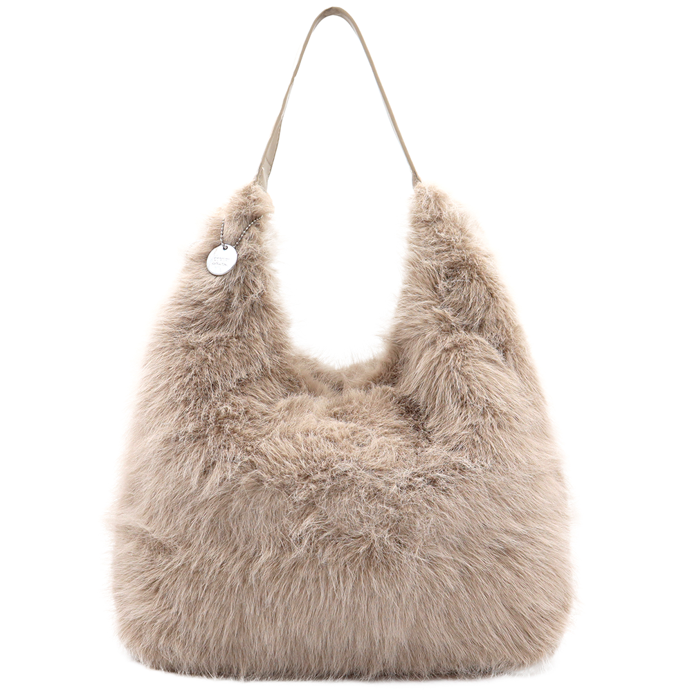 Nagy női táska típusú táska plüssből – világosbarna