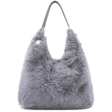 Nagy női táska típusú táska plüssből – szürke