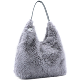 Nagy női táska típusú táska plüssből – szürke