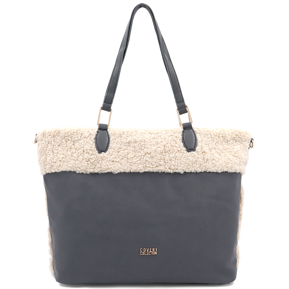 Nagy női plüss táska – szürke