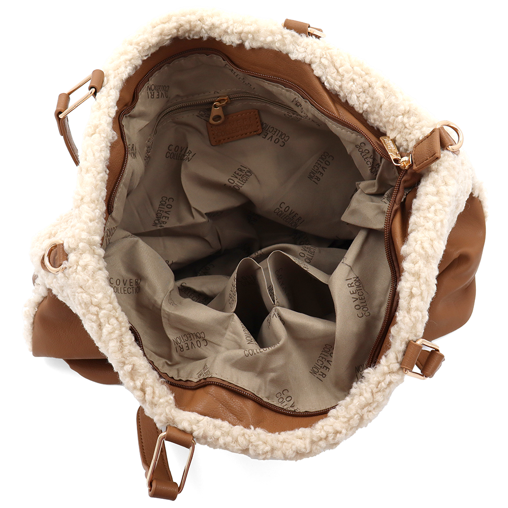 Nagy női plüss táska – téglabarna