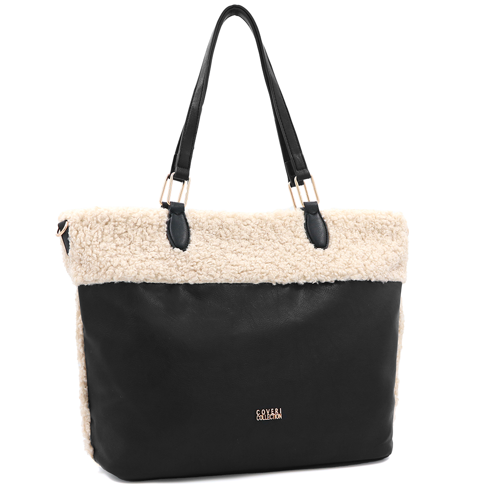 Nagy női plüss táska – fekete