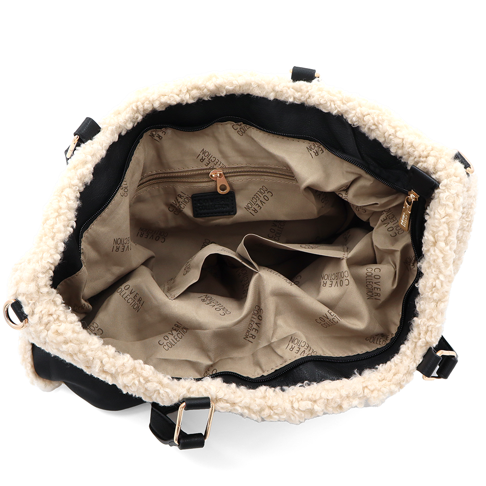 Nagy női plüss táska – fekete