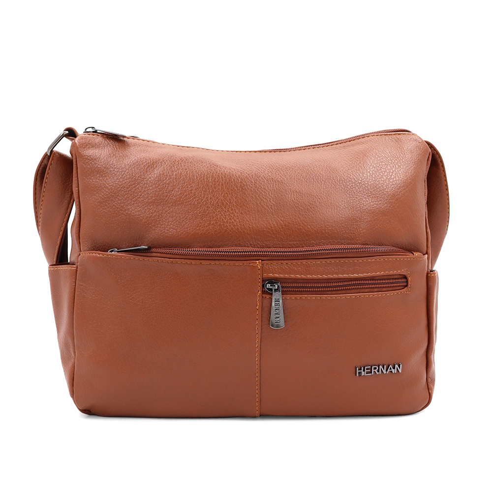 Válltáska 2 rekesszel és sok zsebbel - téglabarna