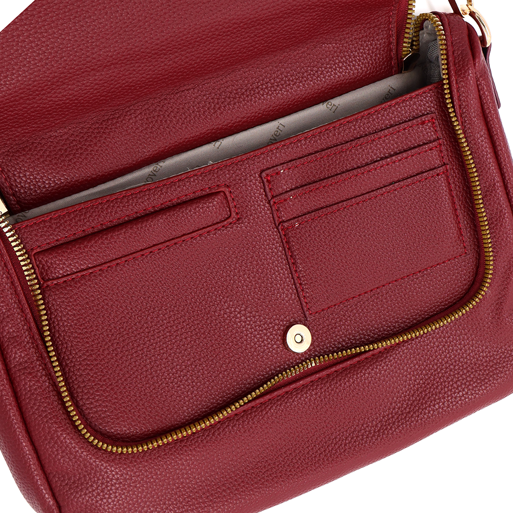 Válltáska speciális kártya-/névjegytartó rekesszel – piros