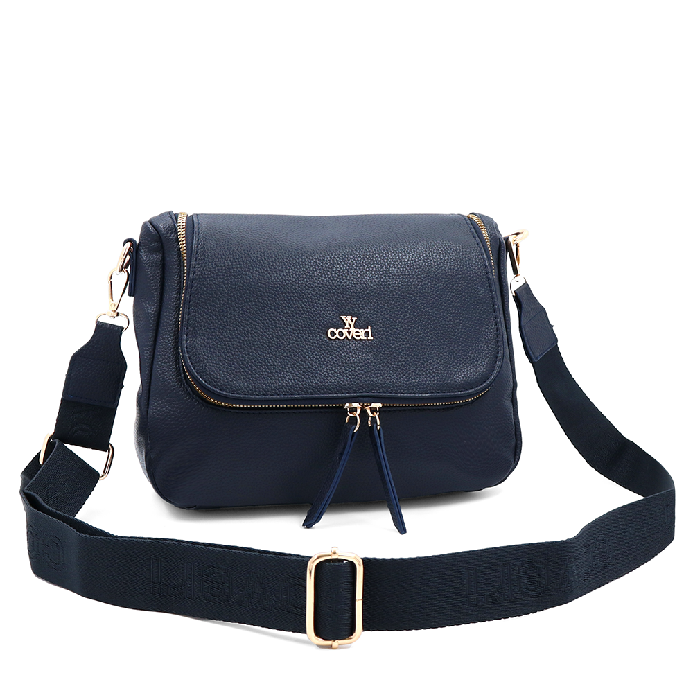 Válltáska speciális kártya-/névjegytartó rekesszel – sötétkék