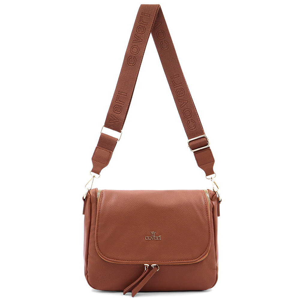 Válltáska speciális kártya-/névjegytartó rekesszel – téglabarna