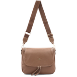 Válltáska speciális kártya-/névjegytartó rekesszel – világosbarna