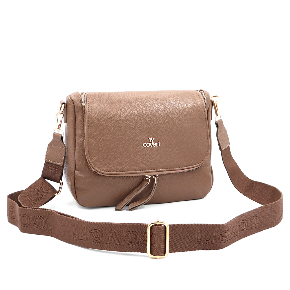 Válltáska speciális kártya-/névjegytartó rekesszel – világosbarna