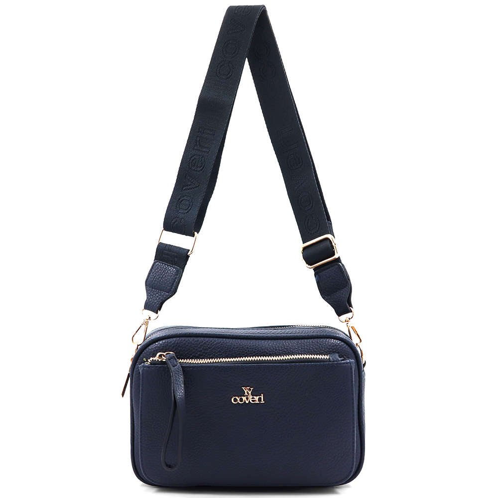 Női válltáska két rekesszel – sötétkék