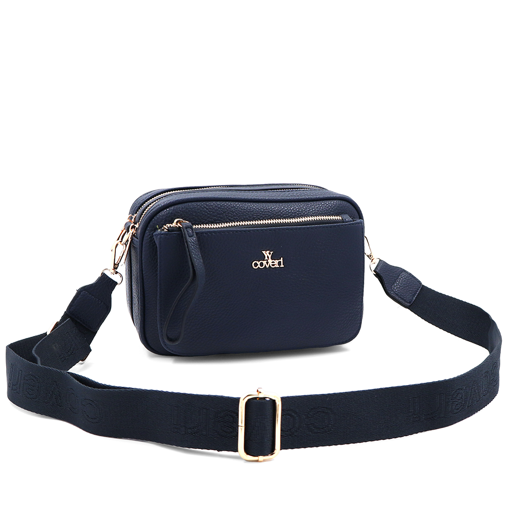 Női válltáska két rekesszel – sötétkék