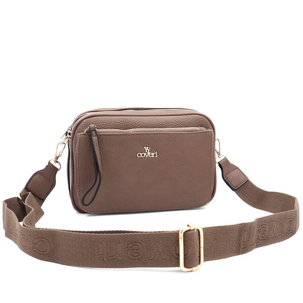 Női válltáska két rekesszel – világosbarna