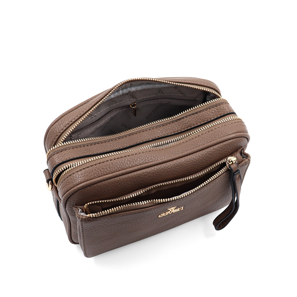 Női válltáska két rekesszel – világosbarna