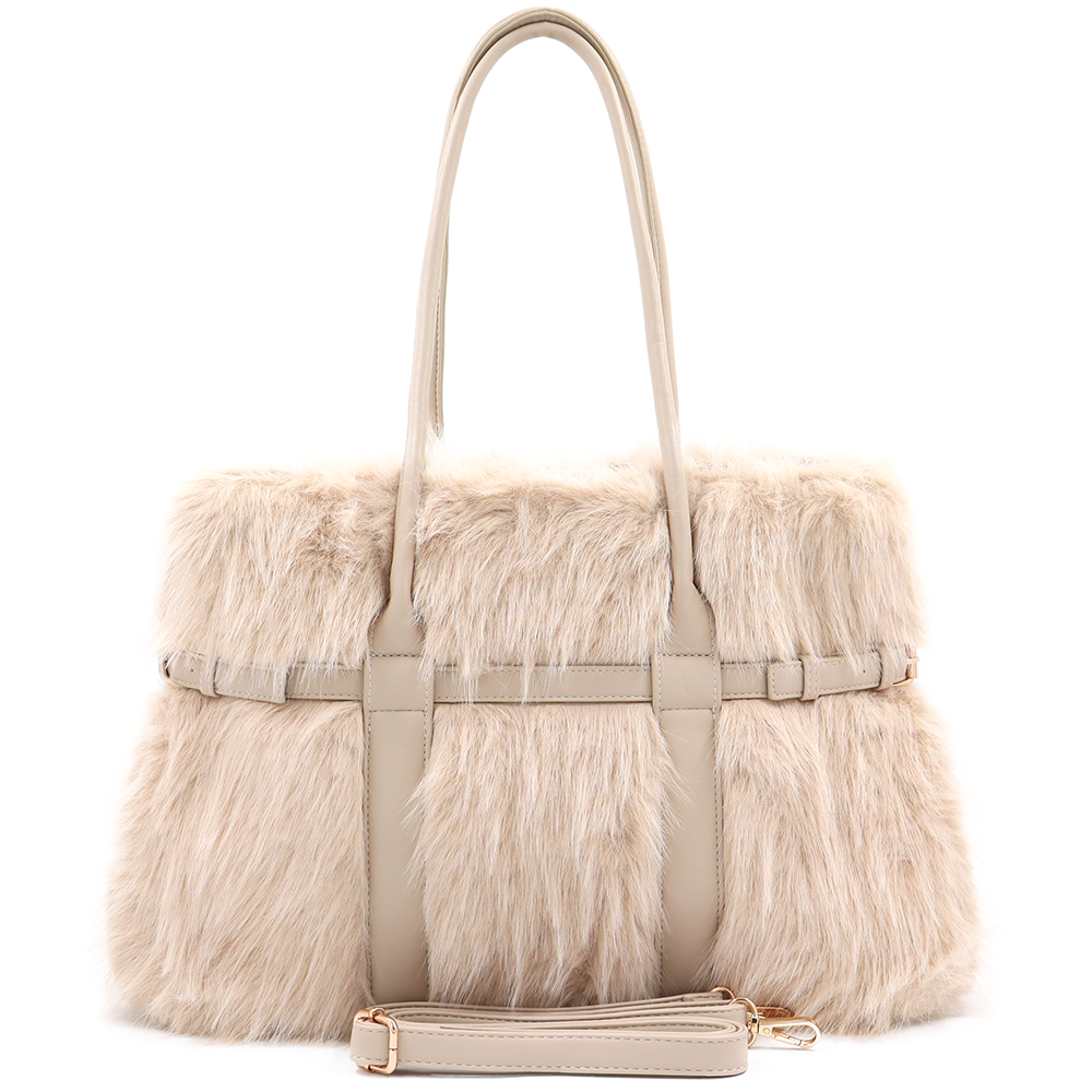 Nagy női táska plüssből – bézs