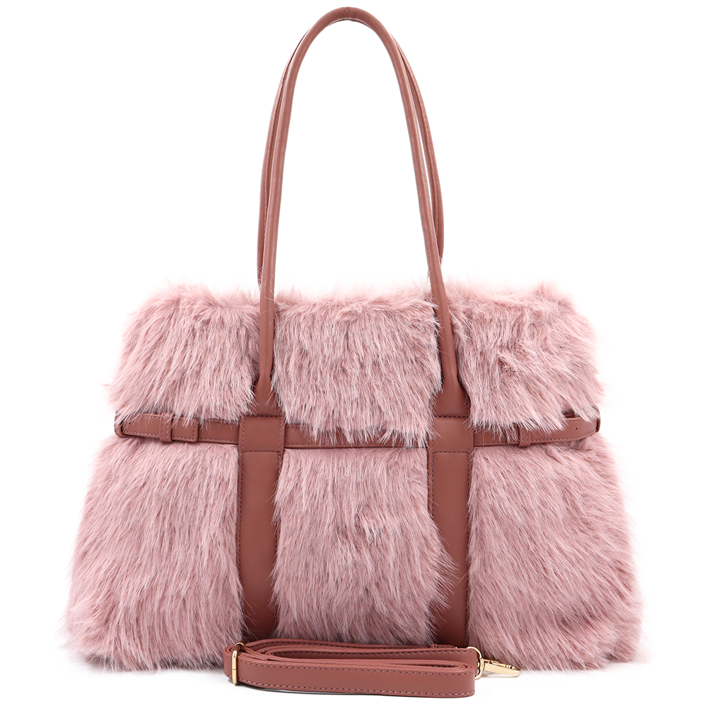 Nagy női táska plüssből – rózsaszín