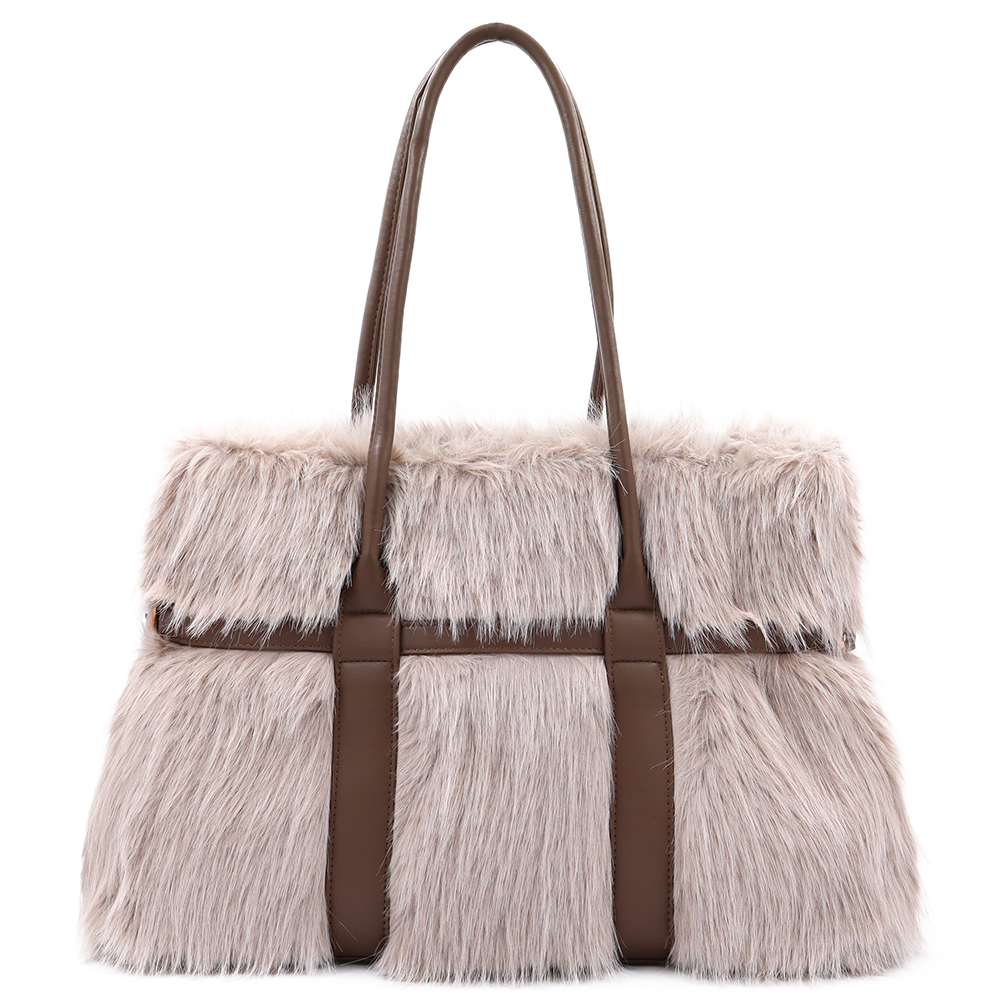 Nagy női táska plüssből – világosbarna