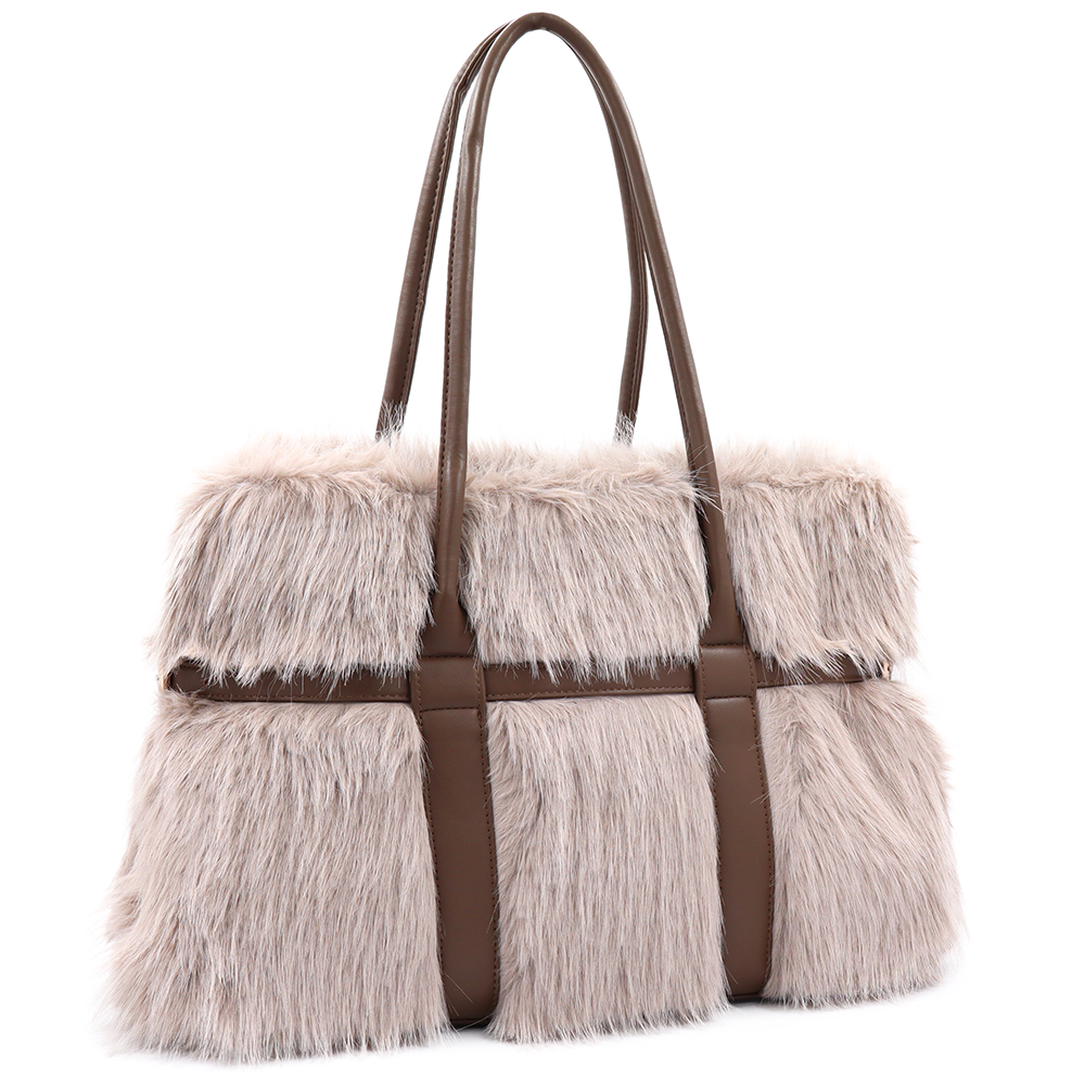 Nagy női táska plüssből – világosbarna