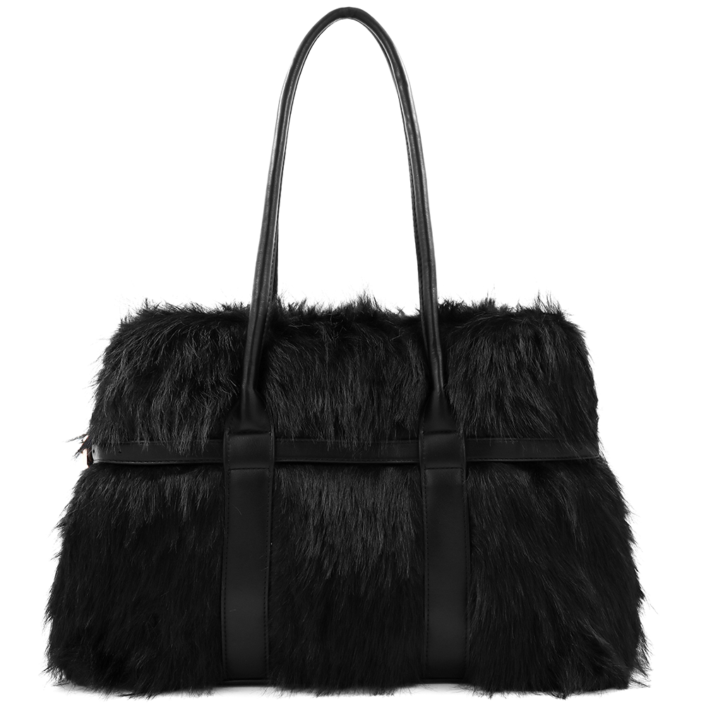 Nagy női táska plüssből – fekete