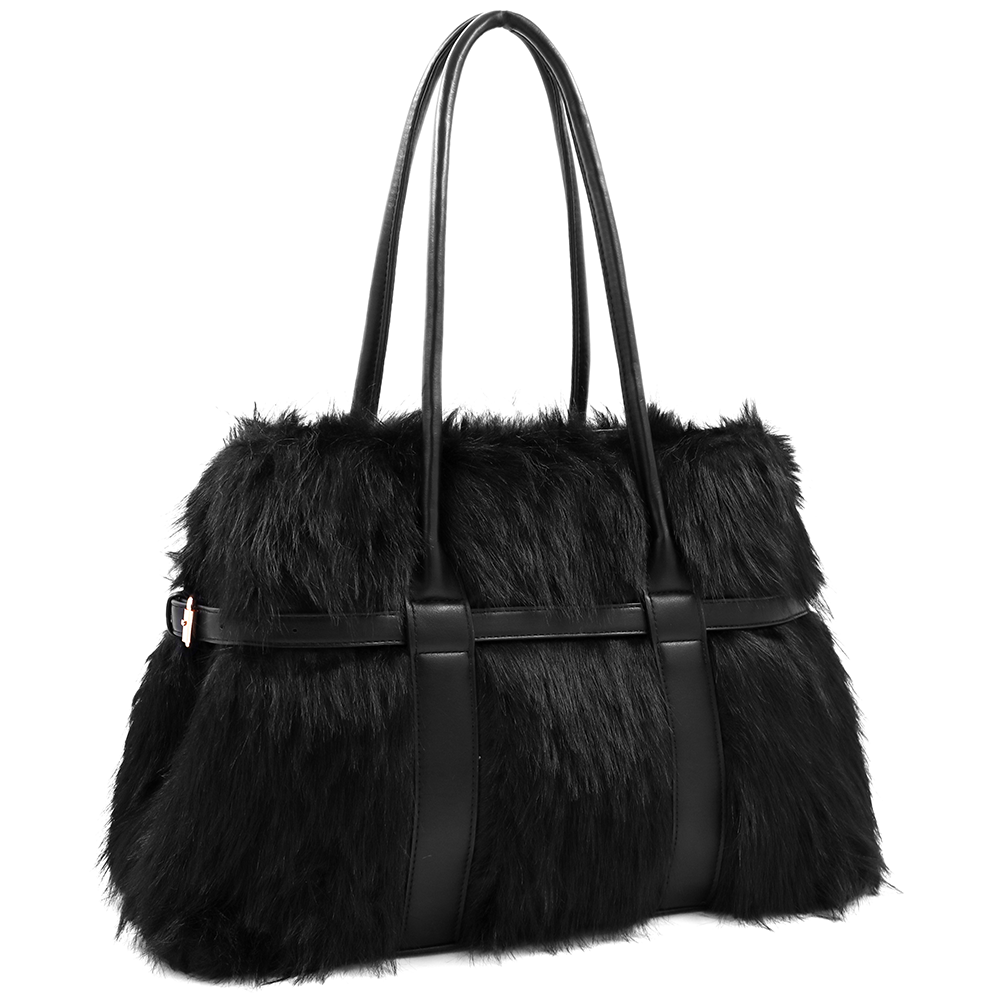 Nagy női táska plüssből – fekete