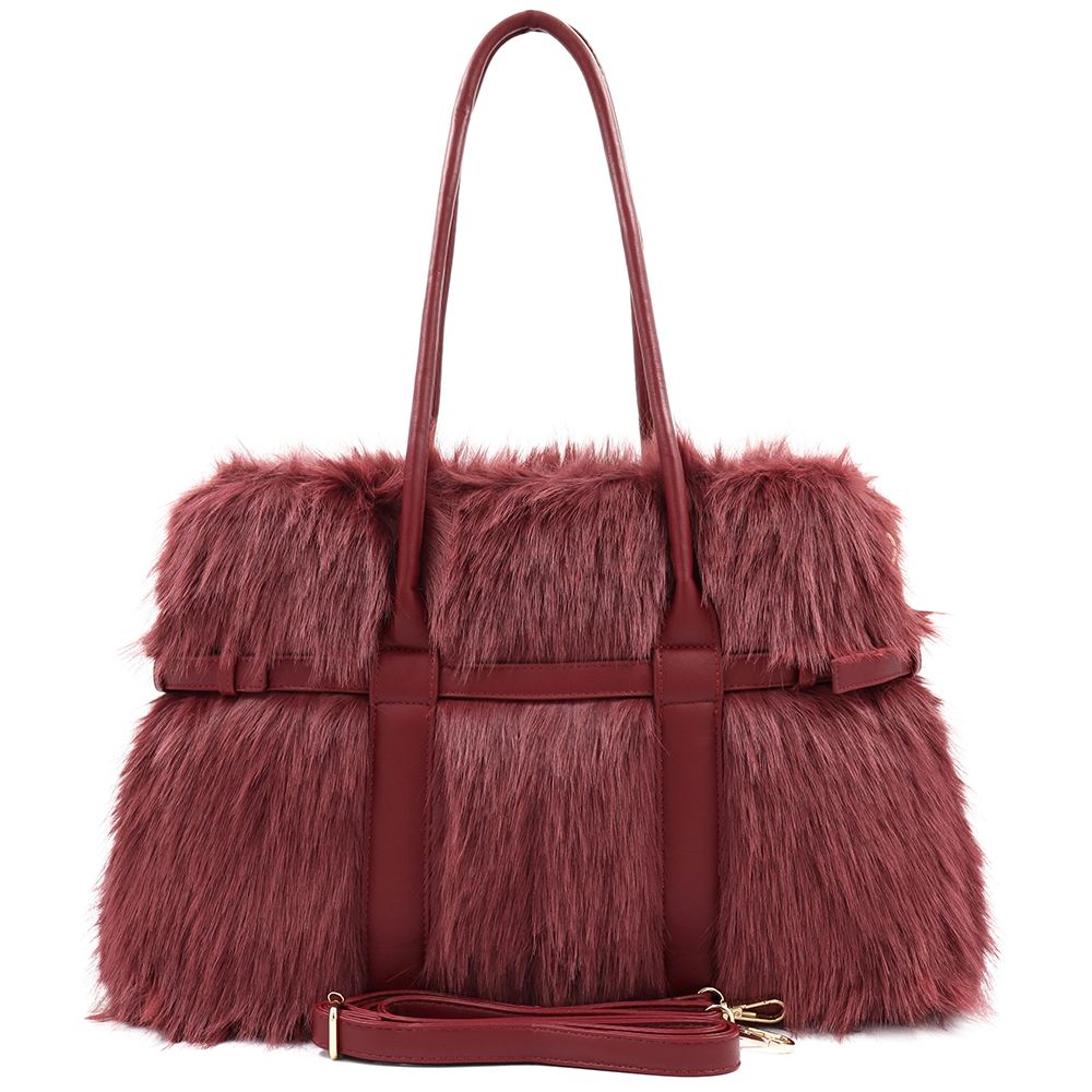 Nagy női táska plüssből – bordó