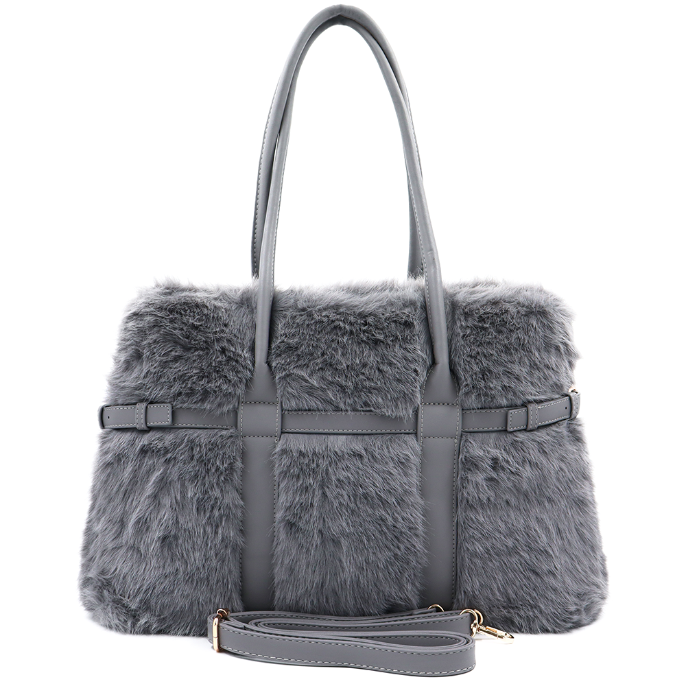 Nagy női táska plüssből – szürke
